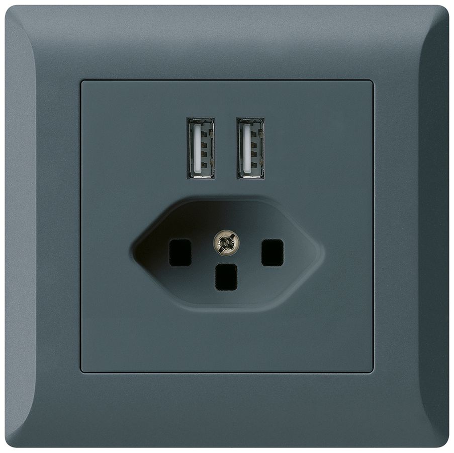 Prise ENC 2×USB & T23 kallysto.line 2400mA anthracite