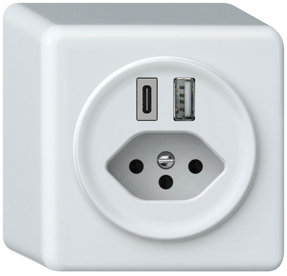 Prise de charge USB AP origin 1×USB-A 1×USB-C 3000mA 5V avec type 13 blanc