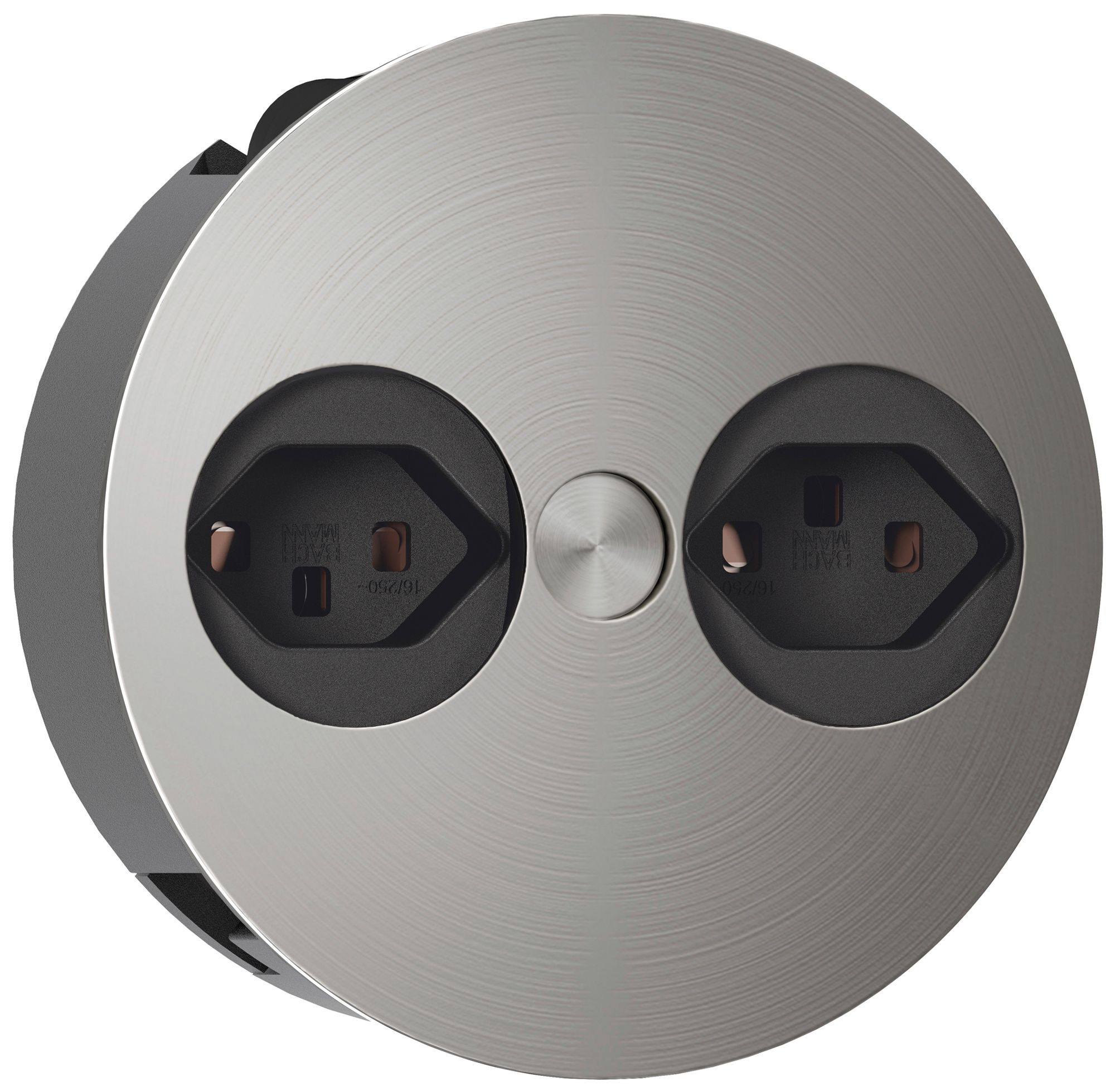 EB-Tischsteckdose BACHMANN TWIST 2×T23 42.5mm Ø115mm Edelstahl glänzend