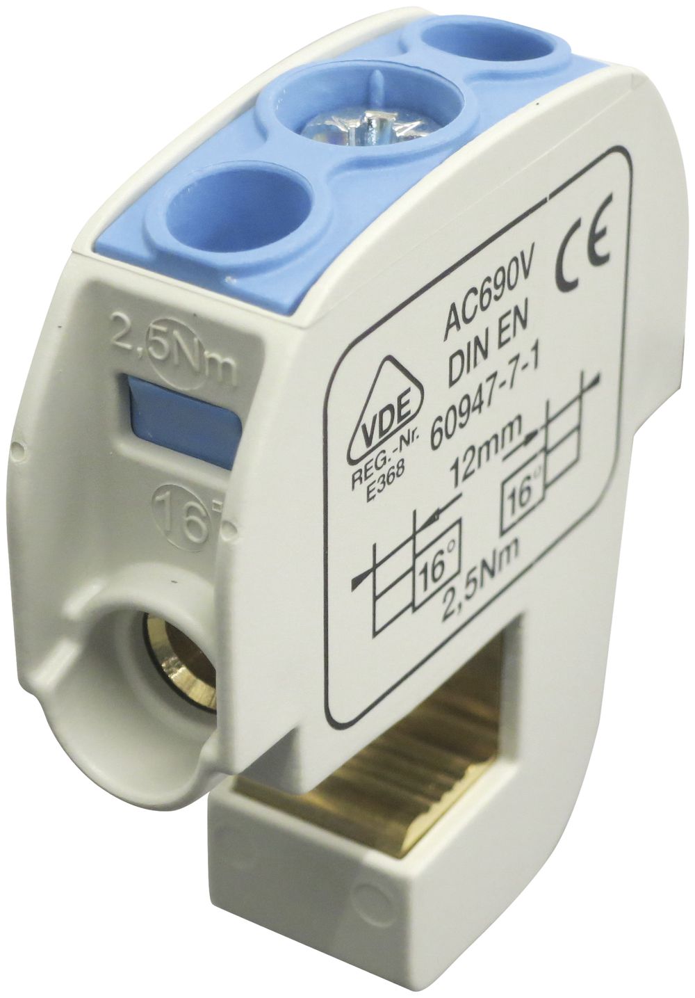 Verteilerblock Typ SA 2×16mm² 100A CU blau