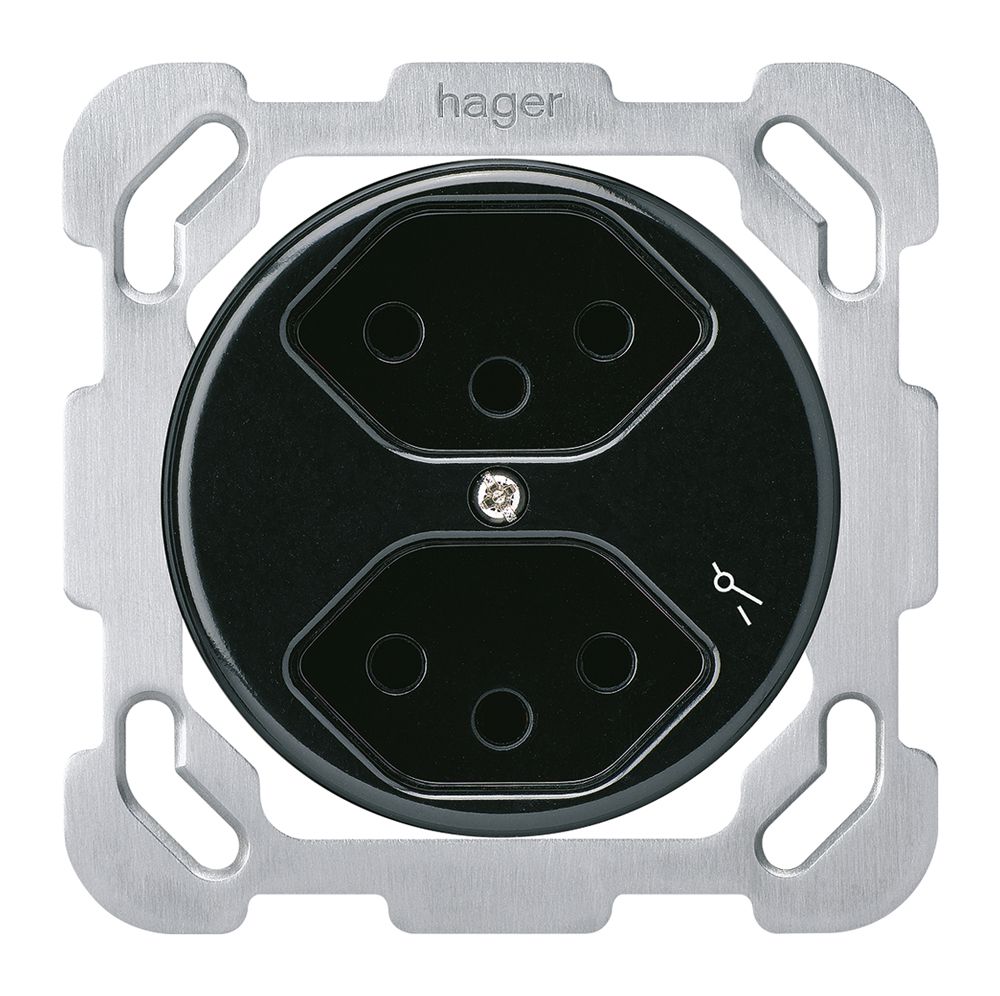 Insert pour prise ENC basico 2×type 13S avec plaque de fixation noir