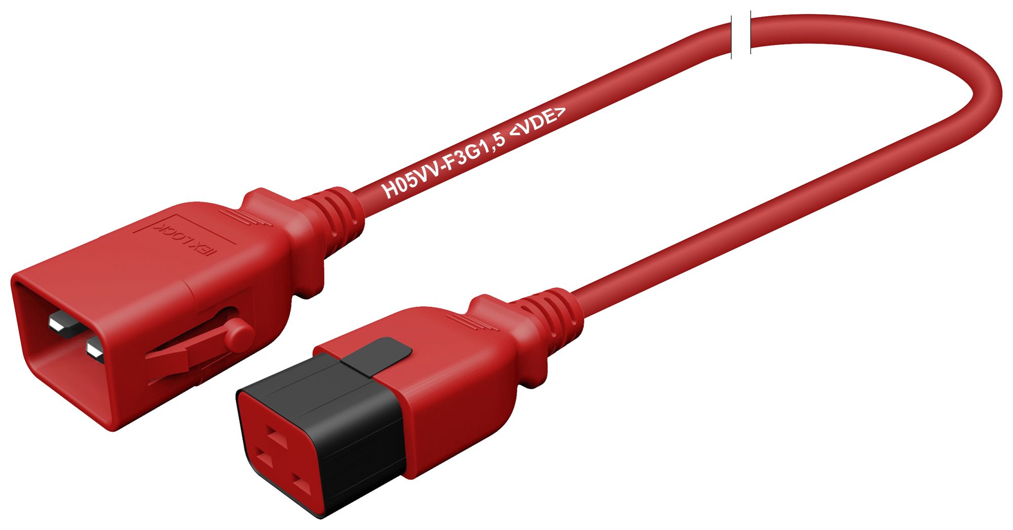 Apparatekabel Stecker C20 Buchse C19 verriegelt 3×1.5mm² 250VAC/16A rot 2m