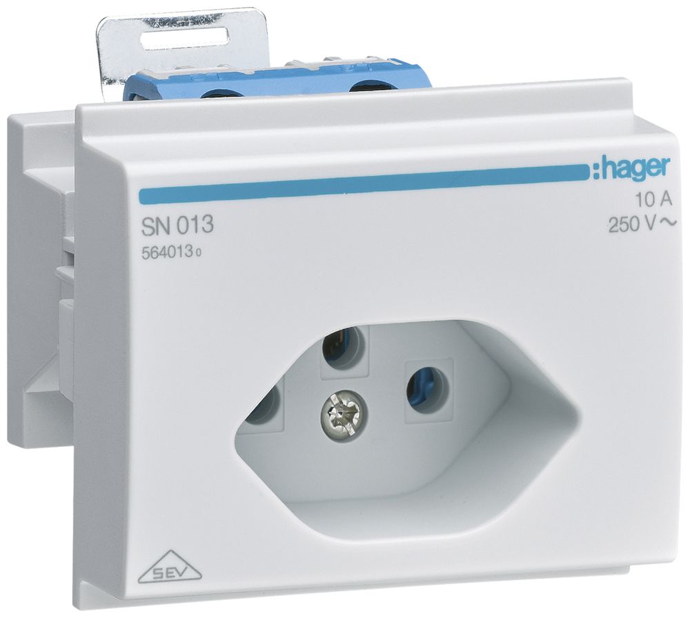 EB-Steckose Hager Typ 13 für DIN-Montage mit Schraubklemmen grau