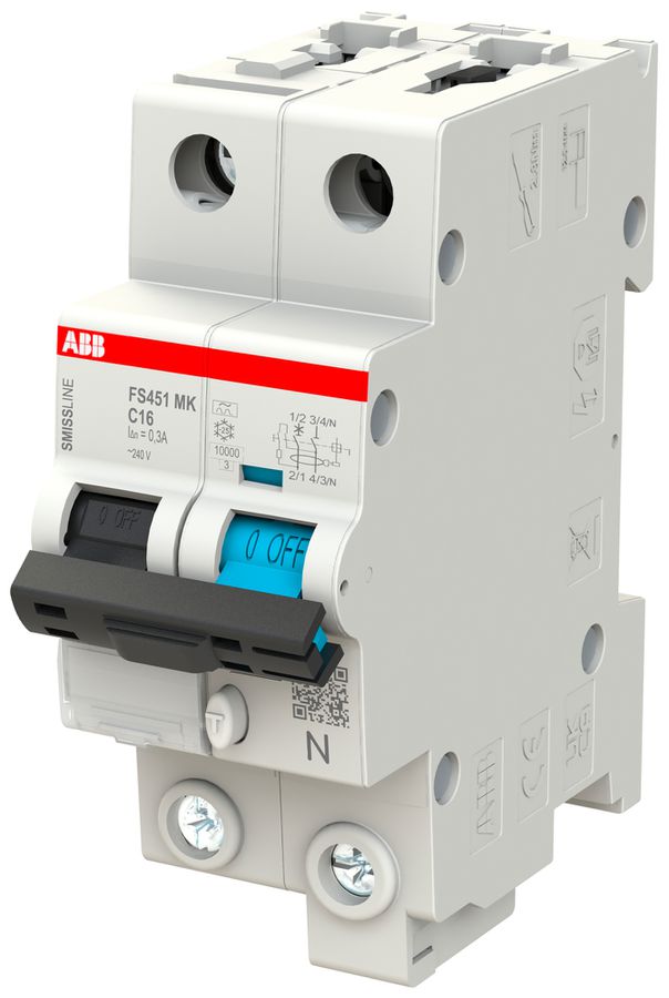 Disgiuntore differenziale ABB FS451MK SMISSLINE CL C-16A/300mA 1LN 10kA tipo F