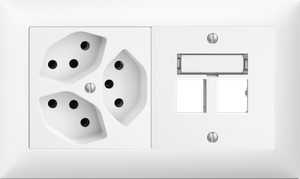 UP-Kombination Edue 1x2 ws, 3xT13 + Montageset Edue Geradeauslass f.2xRJ45