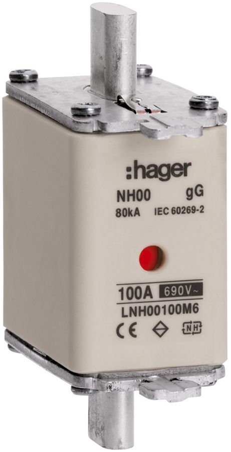 Fusible HPC Hager DIN00 690VAC 100A gG/gL avertisseur double inoxydable