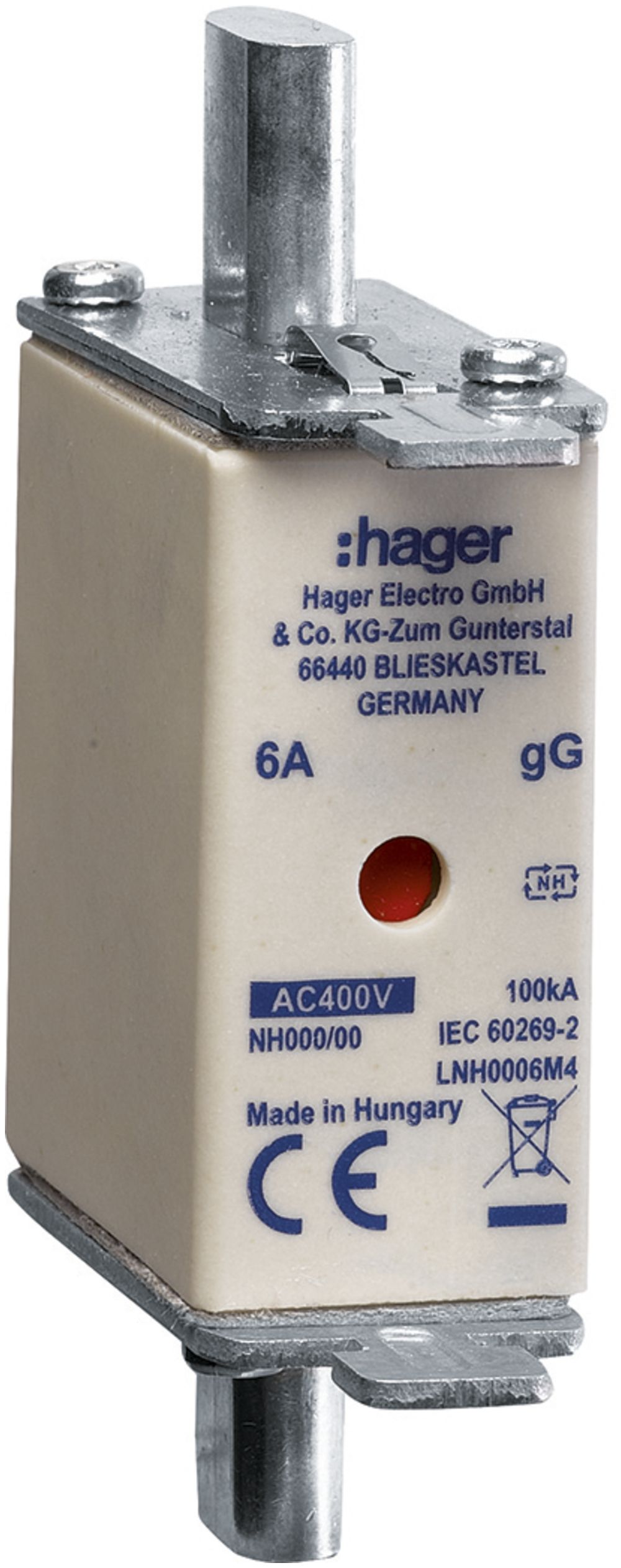 Fusible HPC Hager DIN000 400VAC 10A gG/gL avertisseur double antirouille