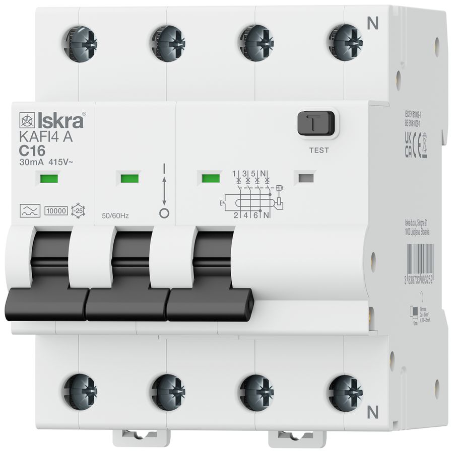 Fehlerstrom-/Leitungsschutzschalter ISKRA KAFI4 4P Charakt.C 16A 0.03A Typ A 4TE