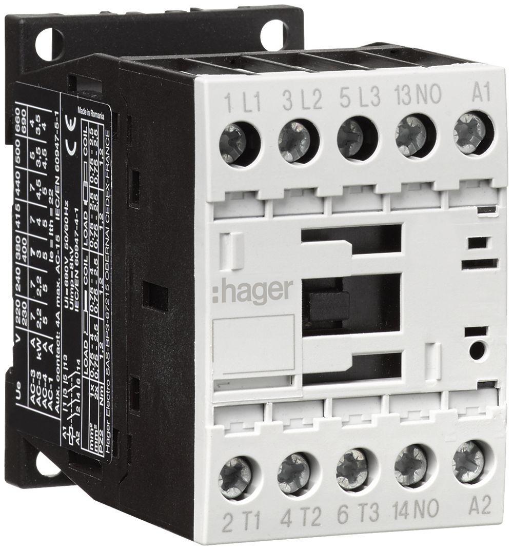 Leistungsschütz Hager 3P+1 Schliesser 7A bei AC-3 Spulenspannung 24VDC