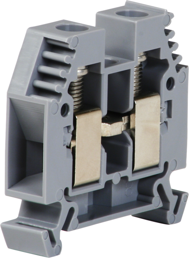 Borne de passage joignable Woertz 6…16mm² 76A 1000V vis 2×1 rail DIN 35mm gris