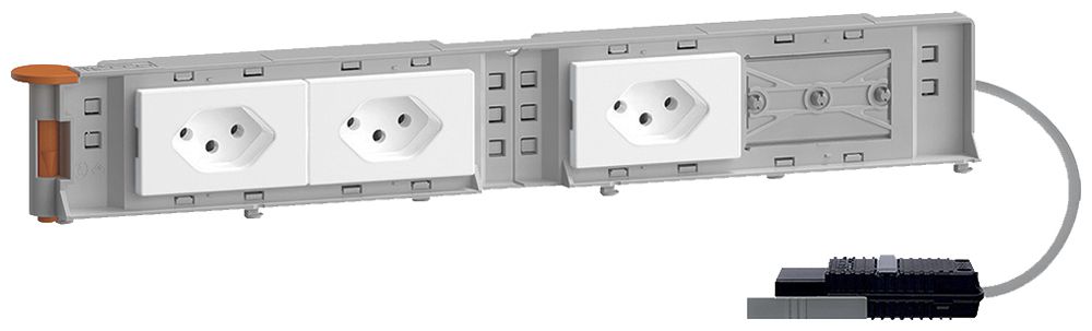 Support d'appareils Hager BKG 3×type 13 10A 250V 60×342mm câble rond blanc