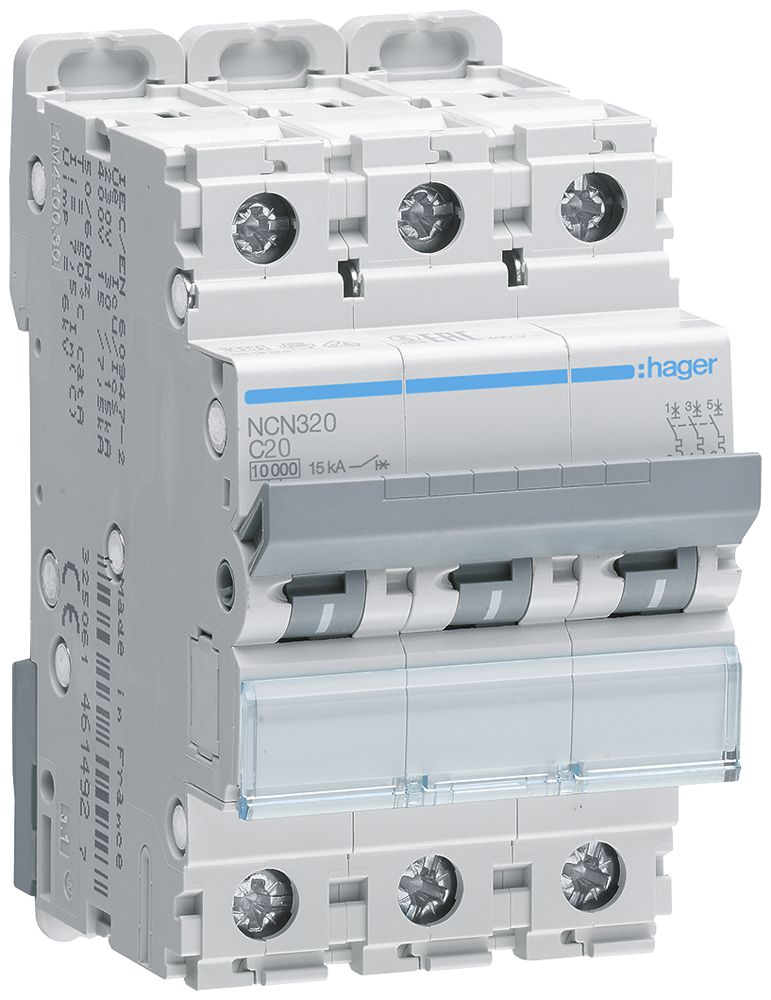 Leitungsschutzschalter Hager MCB 3P 415V Typ C 20A Icn 10kA 3TE