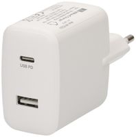 USB-Ladegerät MAX HAURI 1×A+1×C PD 30W 5/9VDC 2.4/2A T26 240VAC weiss