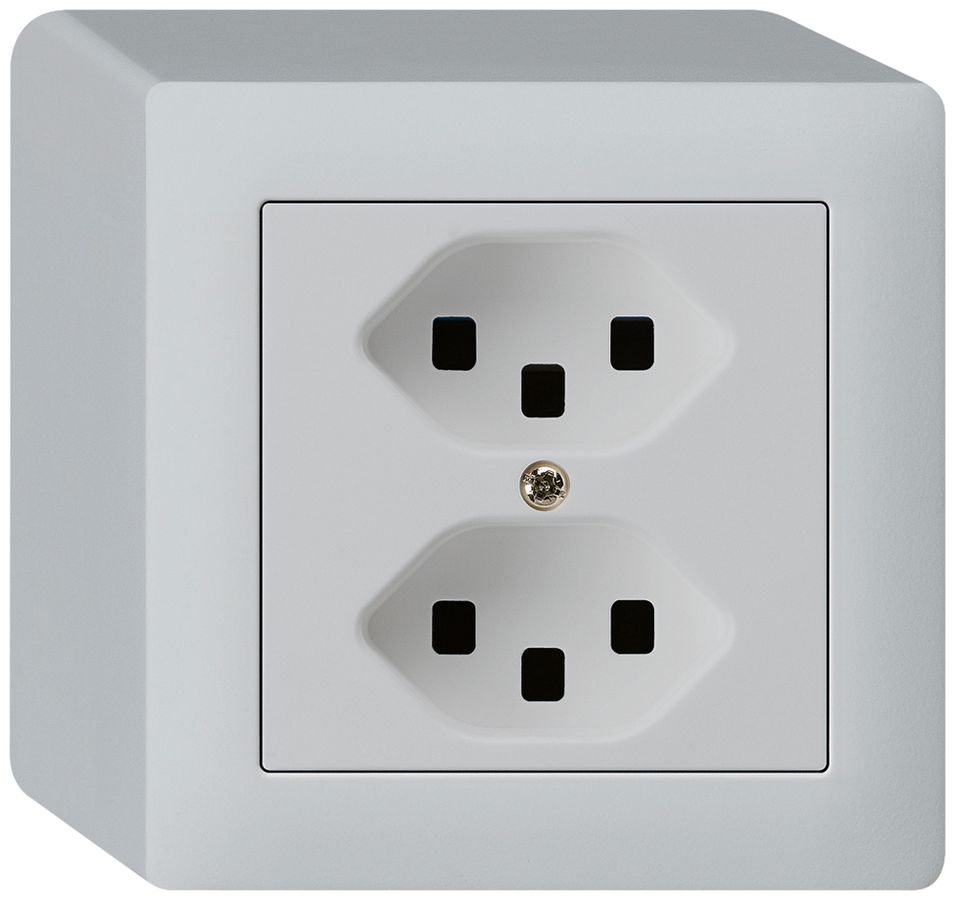 AP-Steckdose kallysto 2×T23 hellgrau mit Steckklemmen