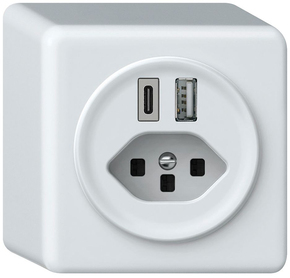 Prise de charge USB AP origin 1×USB-A 1×USB-C 3000mA 5V avec type 23 blanc
