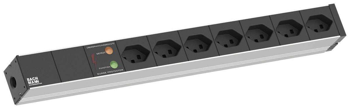 Prise multiple 19" BACHMANN 7×T23 3m avec parasurtension 1UH noir