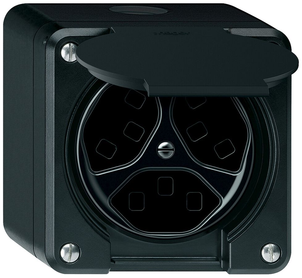 Prise AP robusto 3×T23 16A 250V 86×86mm IP21 noir