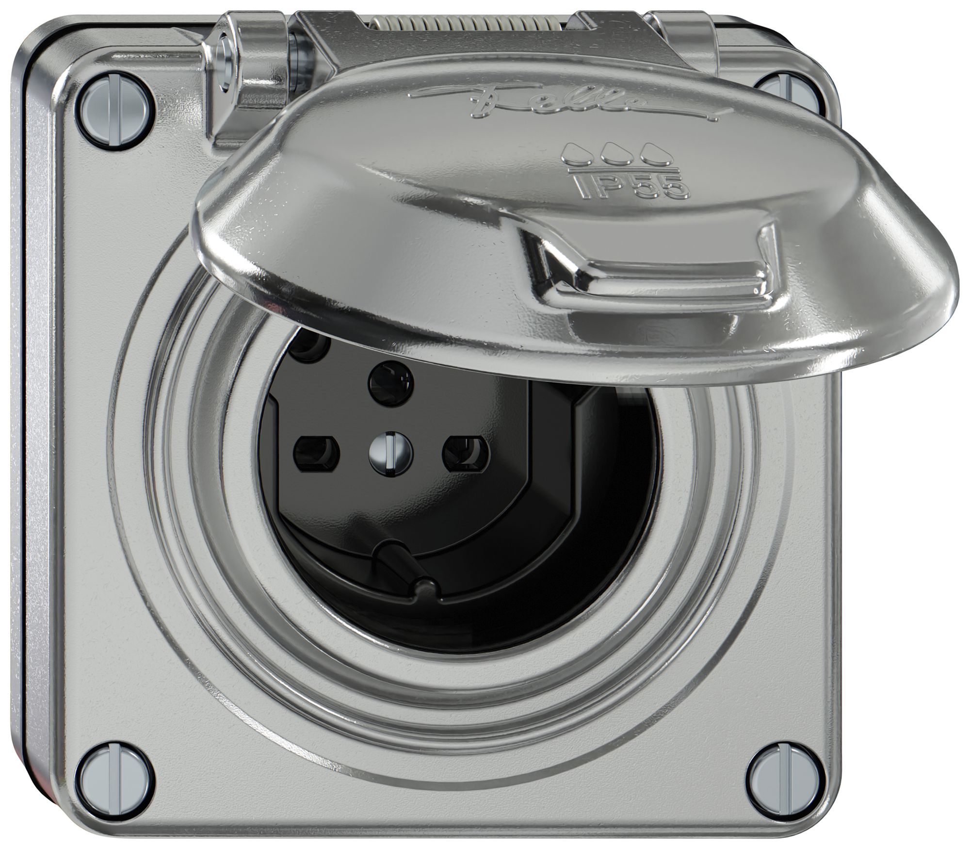 UP-Steckdose ELEMENT SNAPFIX® 1×Typ 15 10A 440V mit Klappdeckel IP55 alu