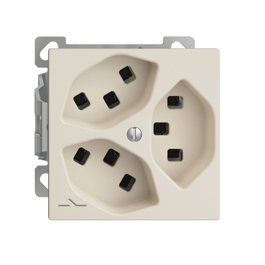 AP-Steckdose 3×T23 Feller EDIZIOdue FXCO54, 1×getrennt, Steckklemmen, crema