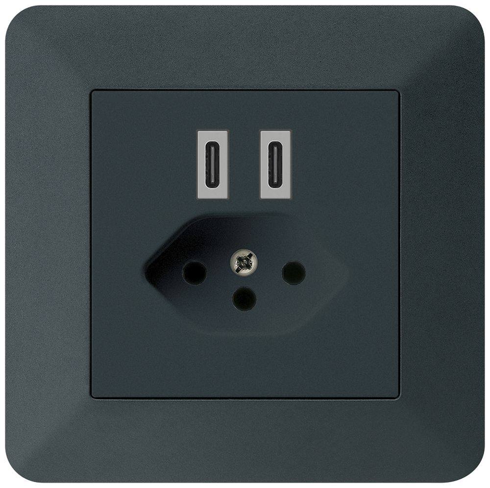 Prise de charge USB ENC Hager kallysto.trend C-C 20W+T13 5V 94×94mm noir