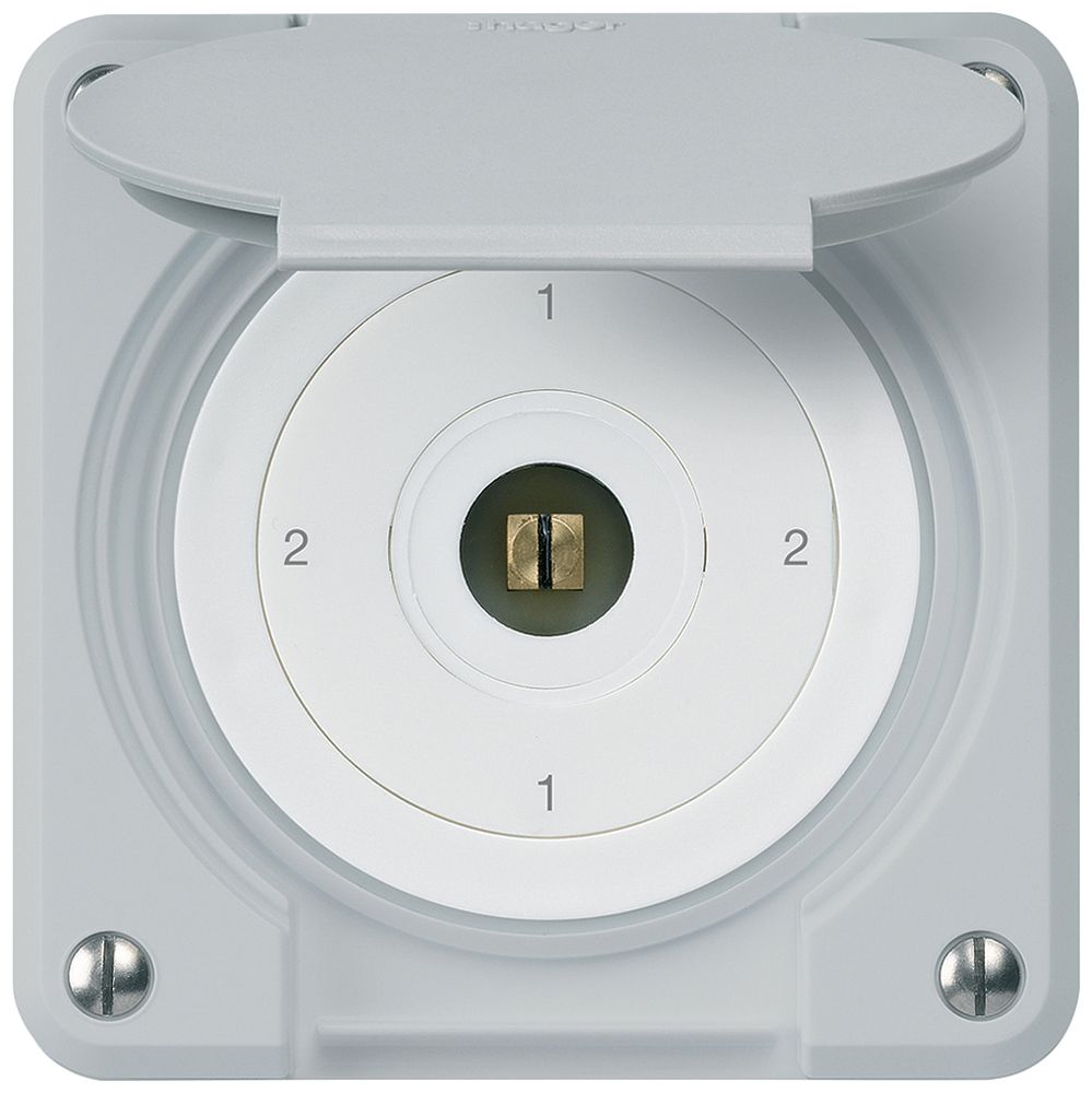 Interrupteur à clé carrée ENC robusto IP55 avec clapet S3/1P gris combi