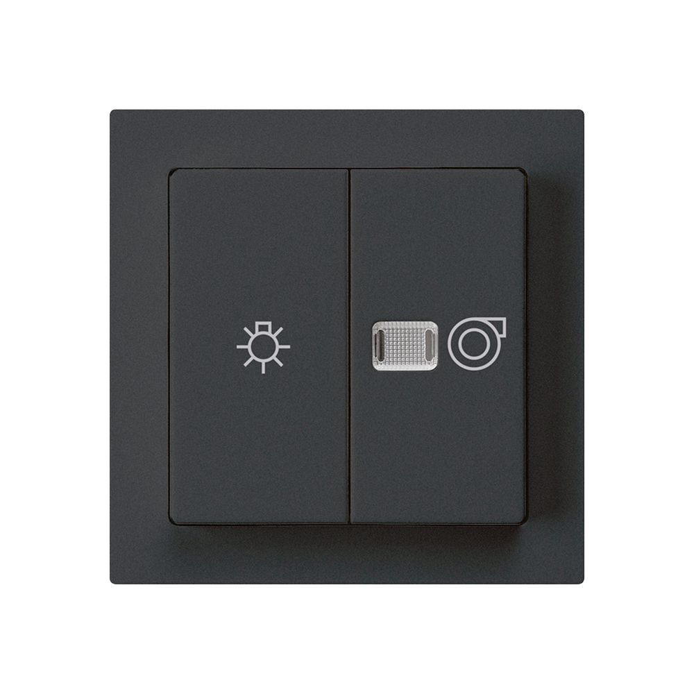 Leuchtdruckschalter kallysto 1/1L schwarz mit Symbol Licht+Ventilation
