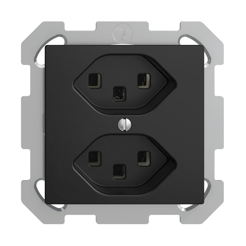UP-Steckdose 2×T23 16A EDIZIOdue schwarz, mit Steckklemmen