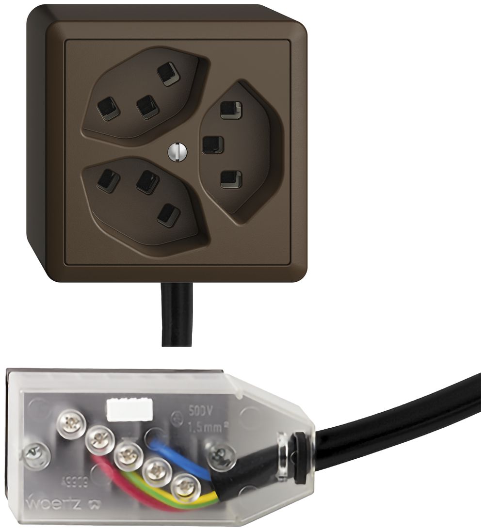 Prise AP 3×T23 16A coffee L3 EDIZIOdue pour Technofil