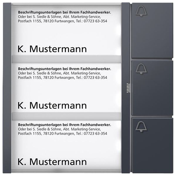 Modulo tasti bus Siedle, 3 etichette et 3 tasti 99×99×27mm, antracite