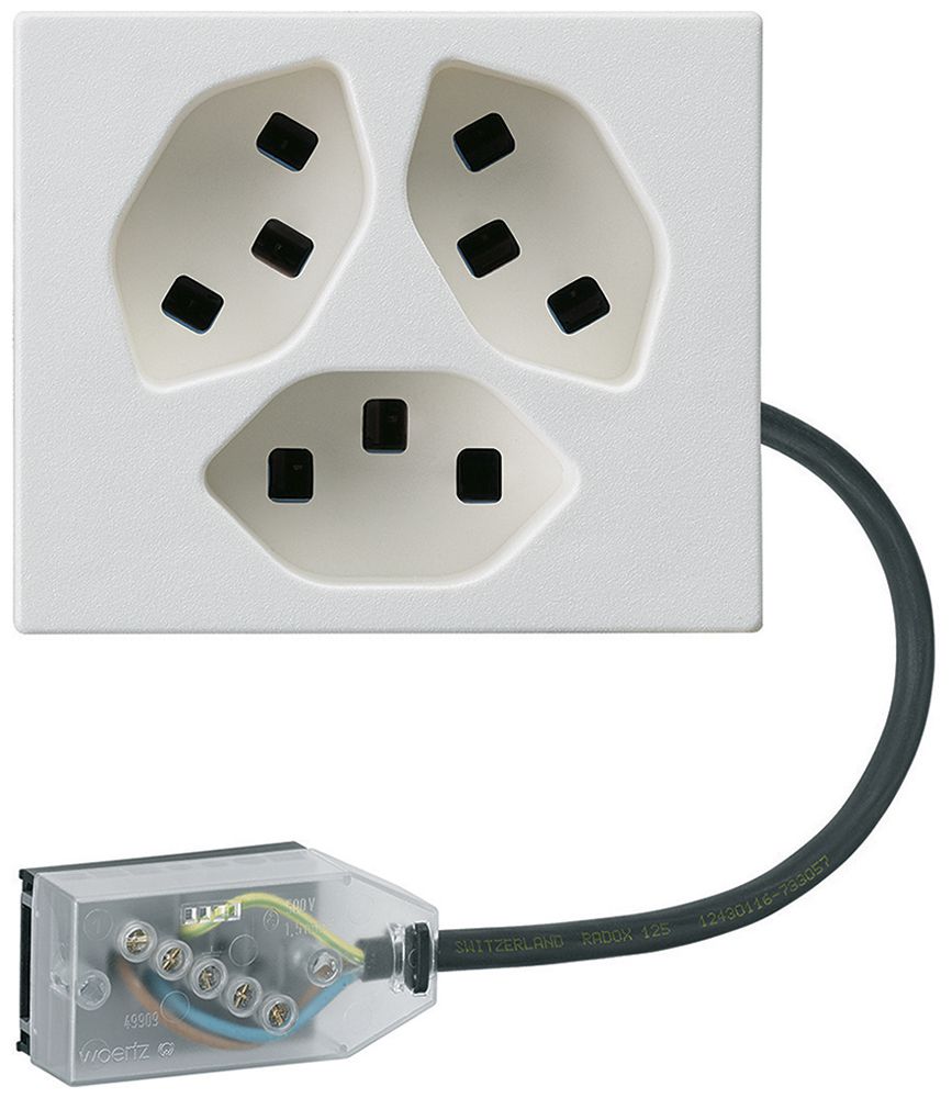 Prise INC 3×type 23 Hager FLF pour câble plat Technofil L2 blanc