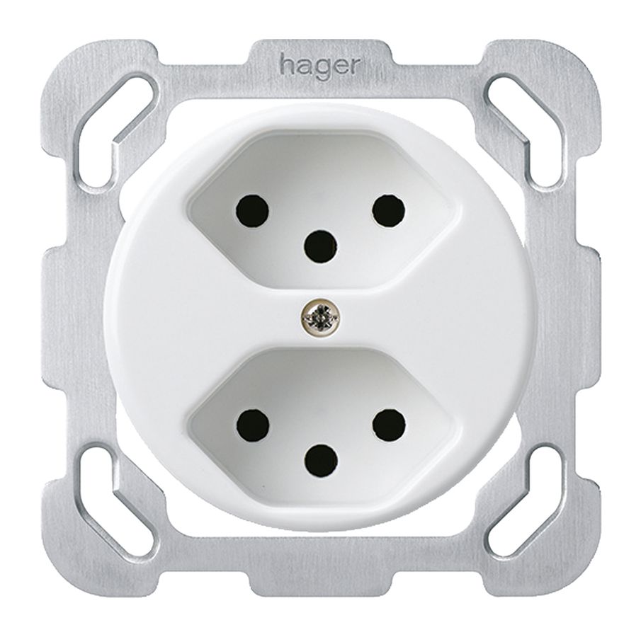 Einsatz zu UP-Steckdose basico 2×Typ 13 mit Befestigungsplatte weiss
