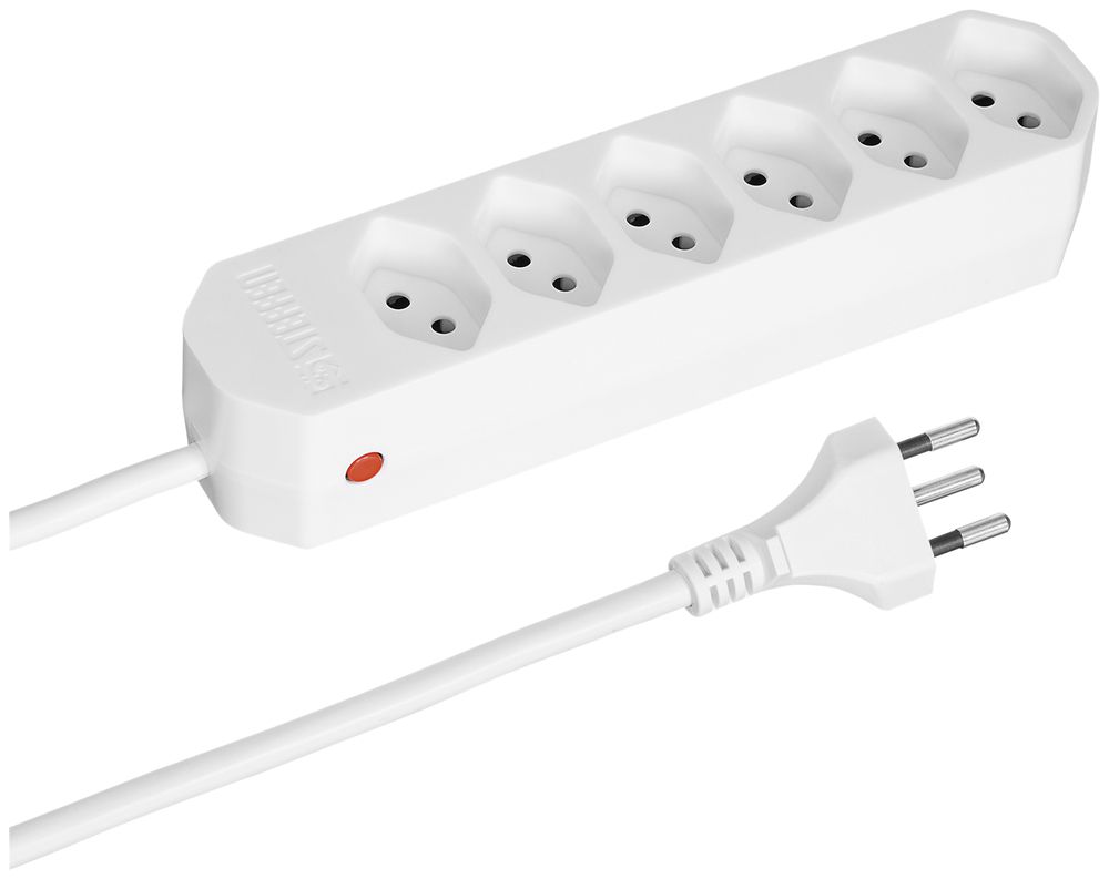 Prise multiple COMPACT 1.5m 6×T13 bouton reset, blanc