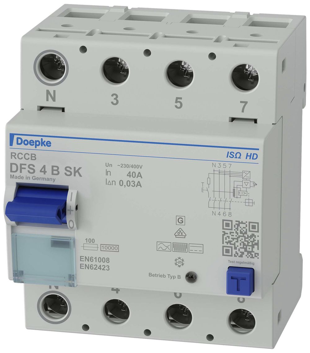 Interruttore differenziale Doepke 40A 30mA tipo B SK ISO, 4L, HD, N sinistra