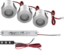 MINI LED-Downlight SET IP65, 3000K 3 Stk à 3W, 700mA inkl. Konverter on/off