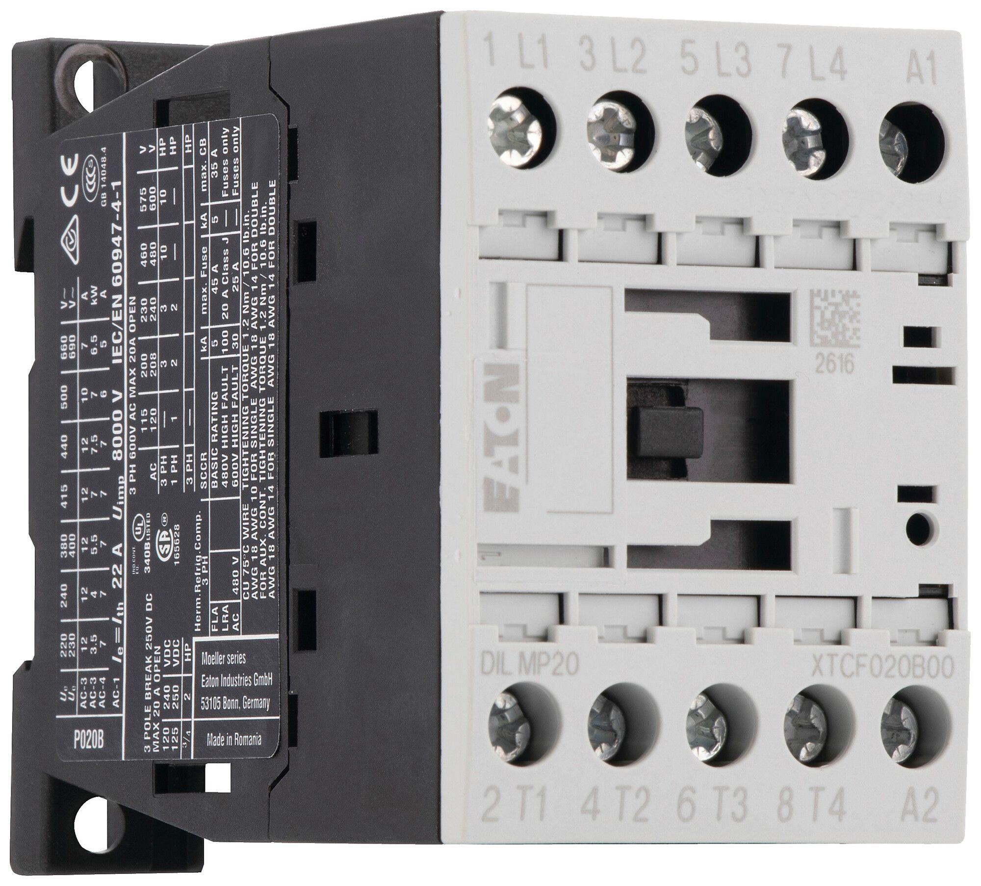 Leistungsschütz Eaton DILMP20 230V 240V AC 4NO 22A 12A 5.5kW 24…690V