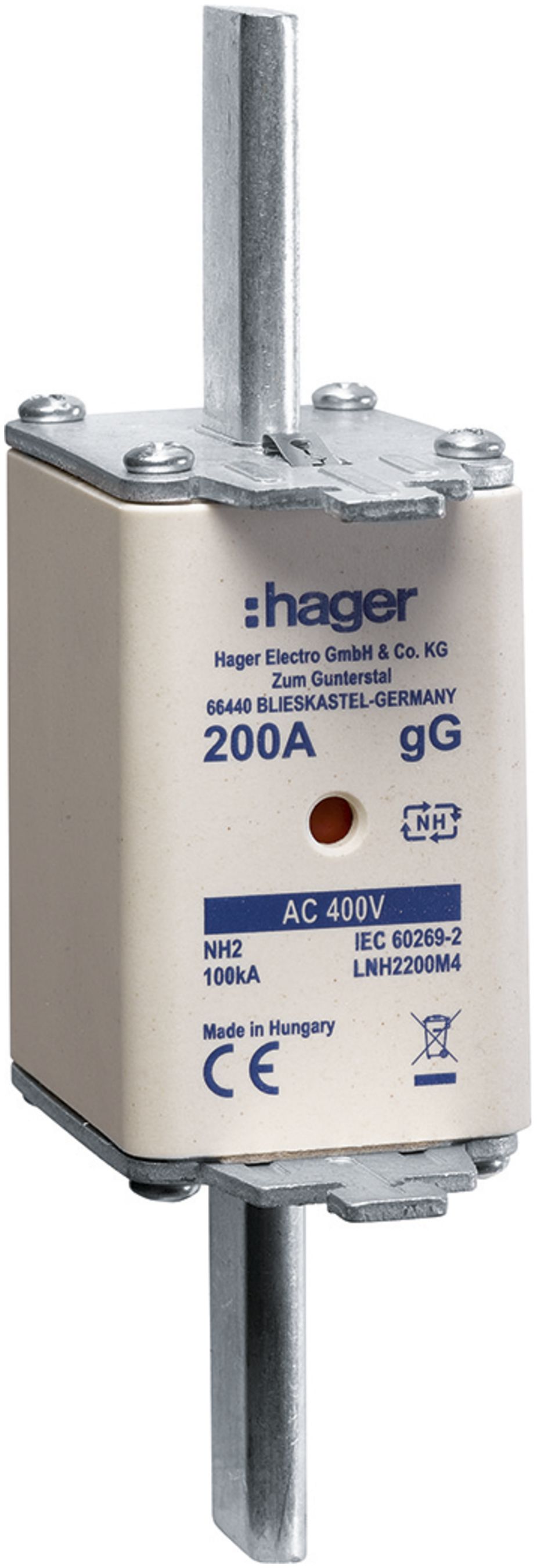 Fusible HPC Hager DIN2 400VAC 250A gG/gL avertisseur double antirouille