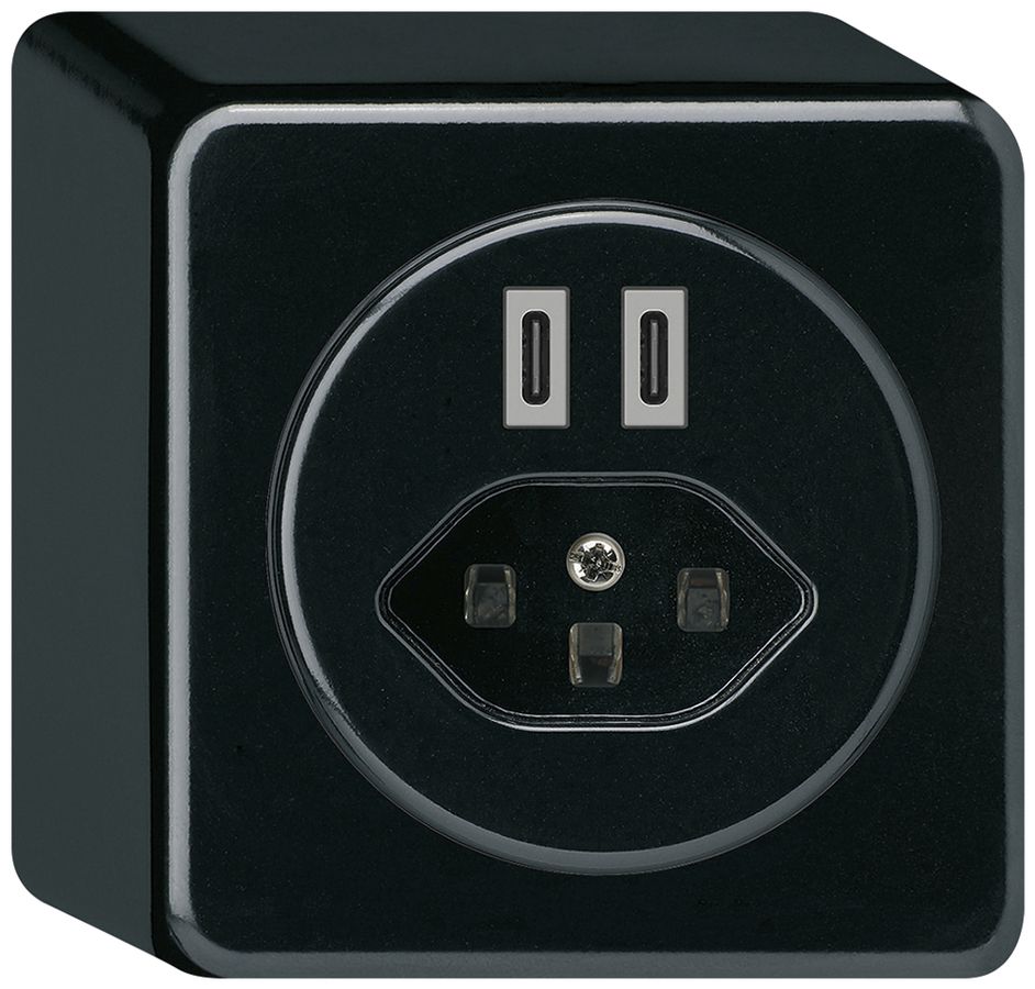 Prise de charge USB AP Hager basico C-C 20W+T23 5V 86×86mm noir
