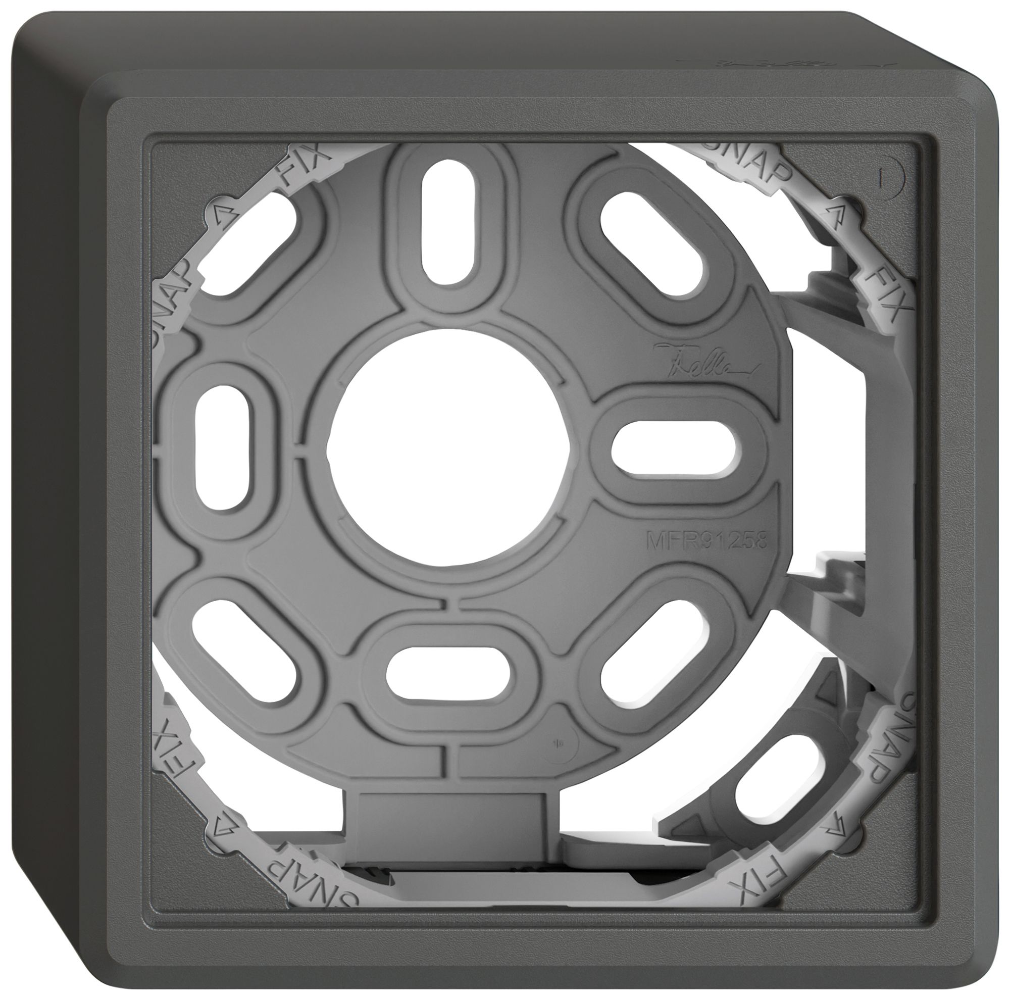 AP-Kappe EDIZIO.liv SNAPFIX® mit Befestigungsbügel für 1 Apparat dunkelgrau