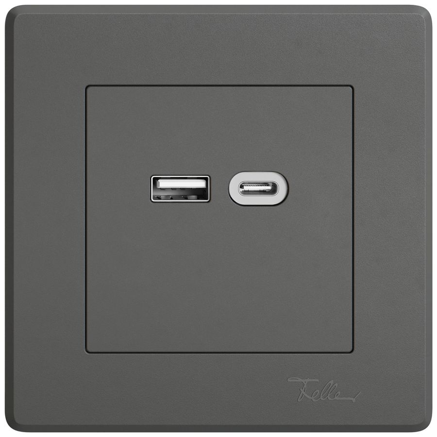 Prise de charge USB ENC EDIZIO.liv SNAPFIX® 230VAC 18W 1×USB A 1×USB C grf