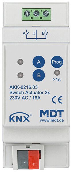REG-Schaltaktor KNX MDT AKK-0216.03 2-Kan 16A 230VAC 2TE