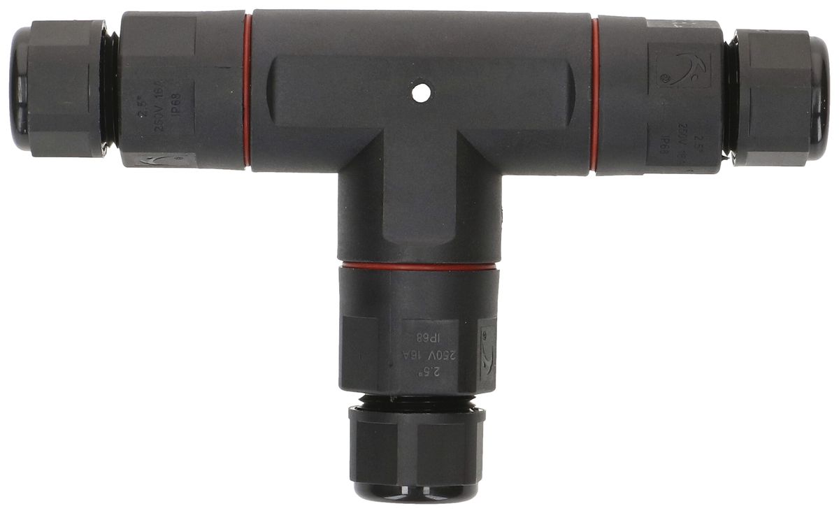 Raccord de câble MH dérivation T 3×0.5…2.5mm² Ø6.5…11mm Ø30×88×142mm IP68 noir