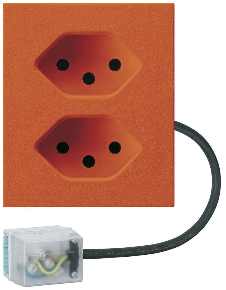 Prise INC 2×type 13 Hager FLF pour câble plat Ecobus power L2 orange