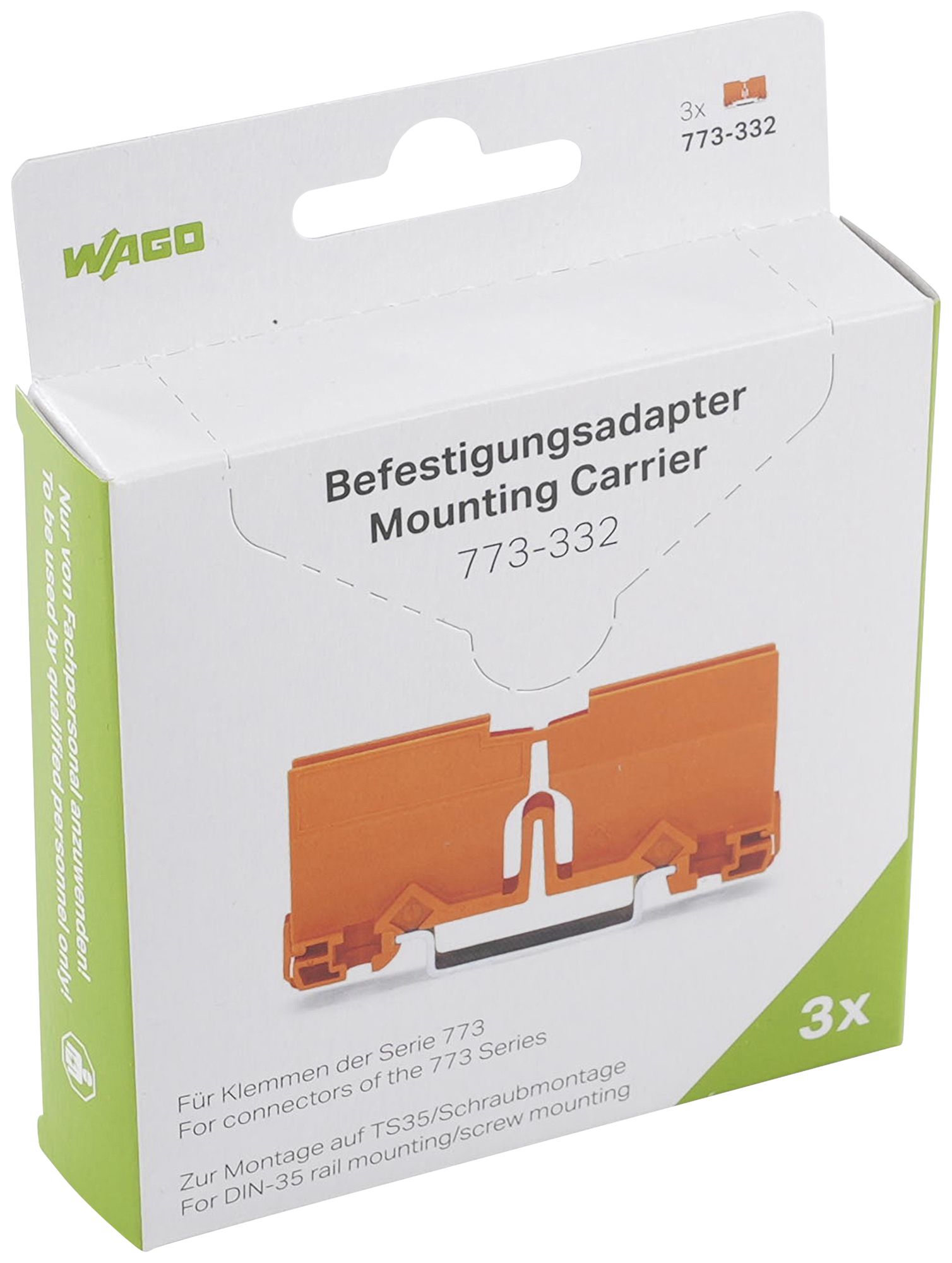 Befestigungsadapter WAGO 773-332 in Blister 3 Stück max.6mm² TH-35 orange