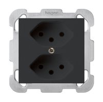 UP-Steckdose kallysto 2×T13 schwarz mit Befestigungsplatte