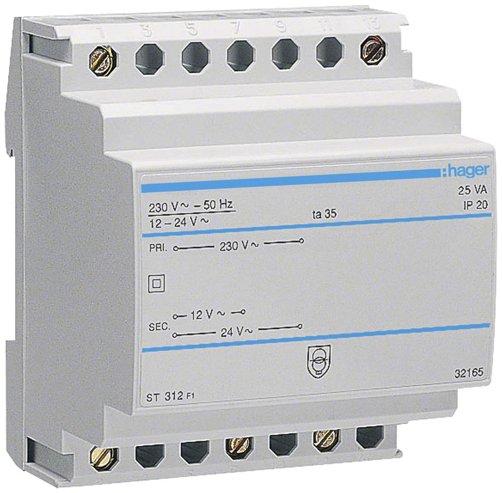 REG-Kleintransformator Hager 25W 12V 24V 2.08A 1.04A 4TE