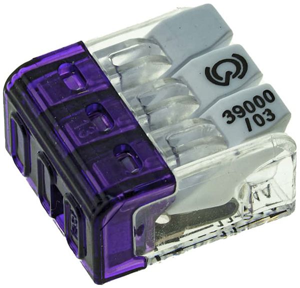 Borne de connexion Woertz 3P 0.2…2.5mm² leviers de commande violet transparent