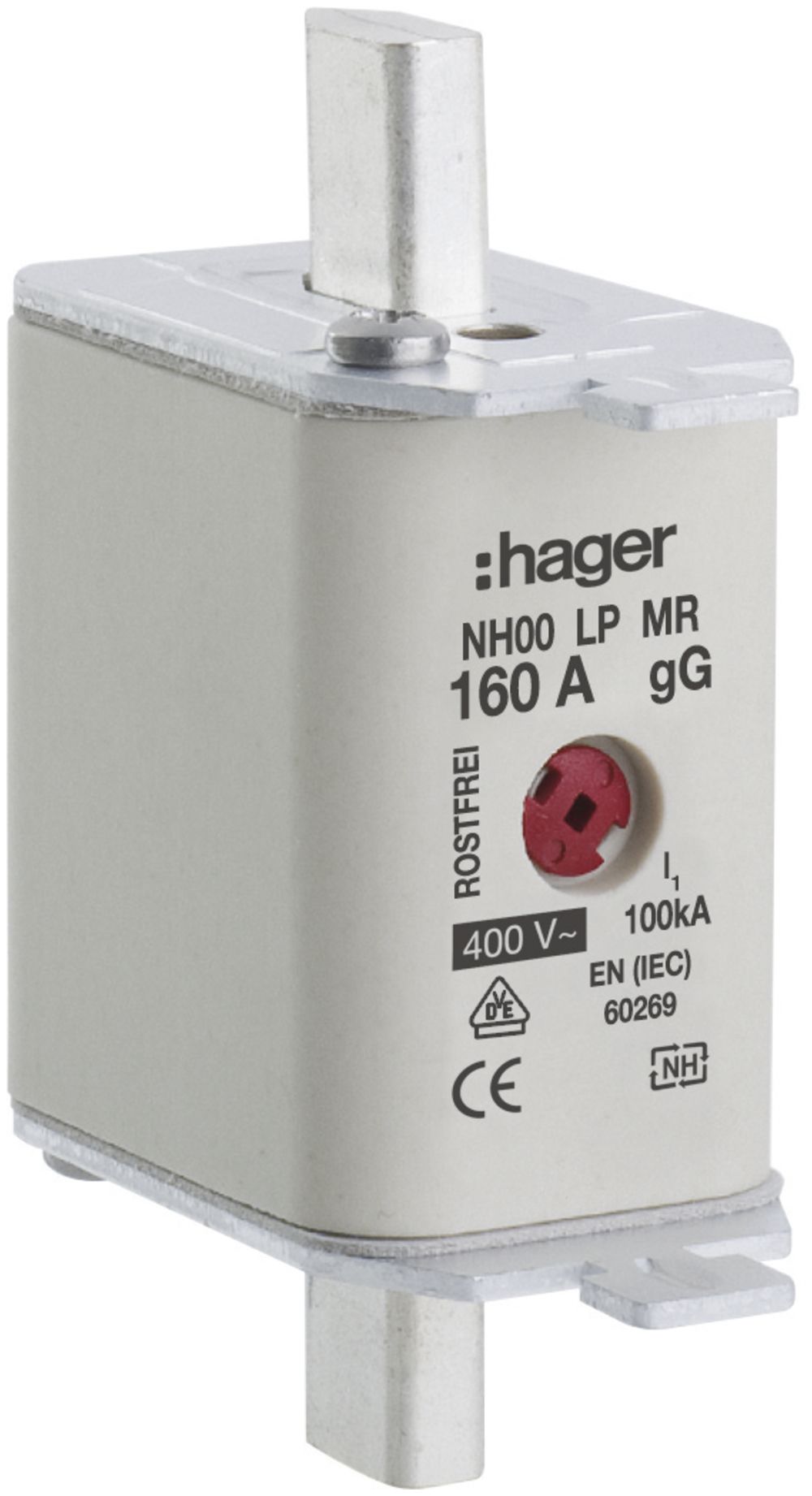Fusible HPC Hager DIN00 400VAC 160A gG/gL avertisseur central inoxydable