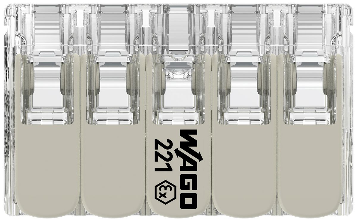 Borne de connexion WAGO 221 10×0.2…4mm² levier 32A 440V gris transparent