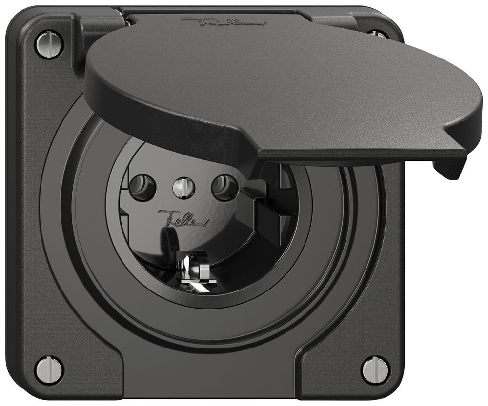 Prise Feller IP21 Schuko 16A 230V 87×87mm noir