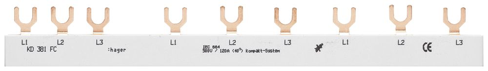 Kammschiene Hager 3P 3L Gabel 10mm² 63A 227.5×7mm weiss